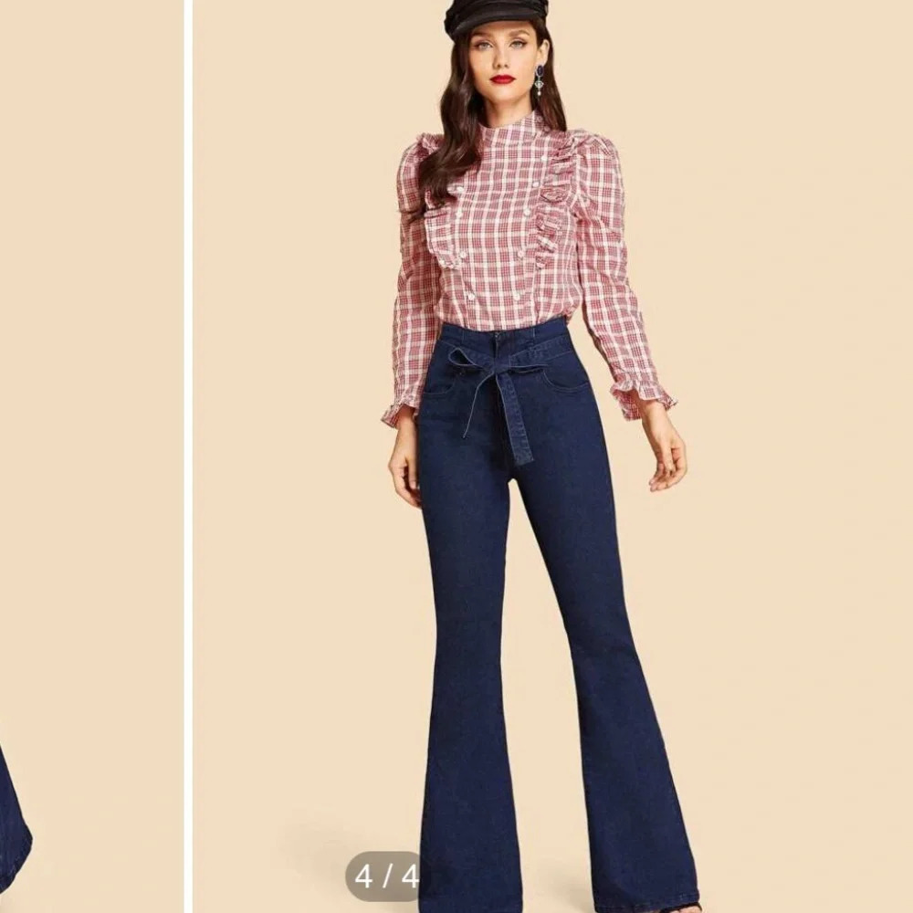 SHEIN HIGH WAISTED TIE WAIST FLARE JEANS